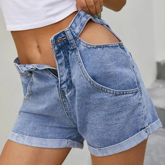 High-Waisted Cutout Denim Shorts - Picture 3 of 5